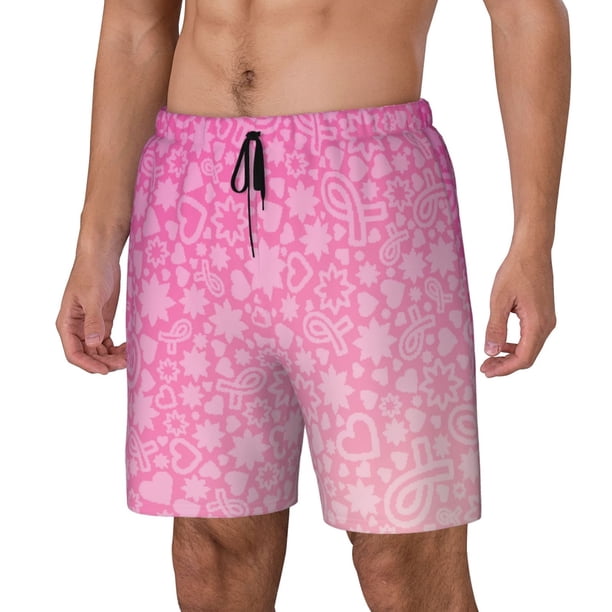 Fotbe Breast Cancer Pink Ribbons Awareness Traje de Baño para Hombre – Shorts de Natación de Secado Rápido con Forro y Bolsillos-Large