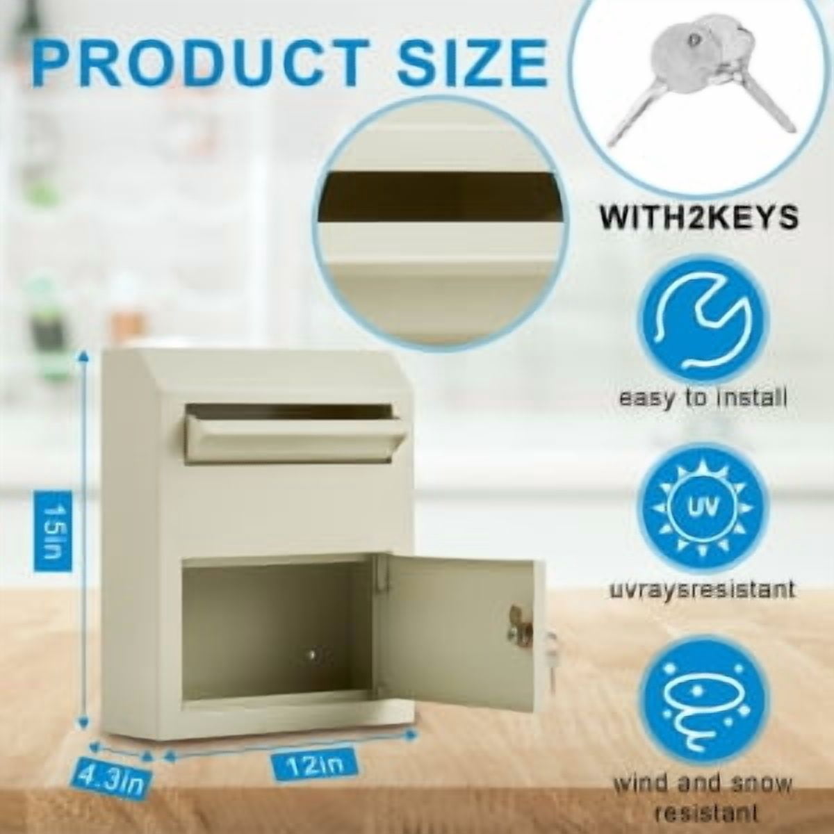EastVita Steel Key Lock Mail Box Outdoor | Locking Wall Mount Mailbox & Security Key Drop Box | Collection Box for Parcels/Letters | 12'' x4.5'' x 15'', White