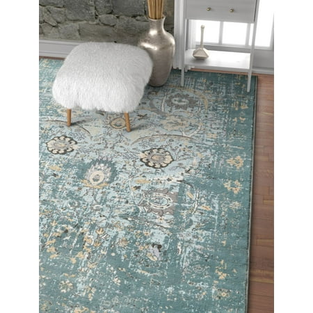 Copper Round Rug - Well Woven Kensington Goa Blue Vintage Distressed Modern 5'3