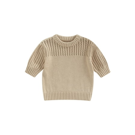 

Suanret Kids Toddler Baby Girls Boys Sweater Solid Color Round Neck Long Sleeve Hollow Out Knitwear Outfits Khaki 3-4 Years