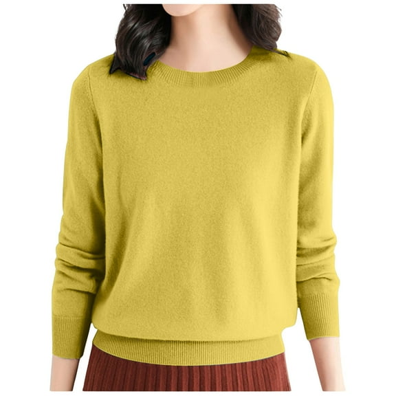 Arlun Women's Lightweight Cashmerel Sweaters Crewneck Long Sleeve Pullover Tops Solid Color Knit Loose Soft Cozy Thin Fall Winter Base Layer Sweater 2026 Yellow XL