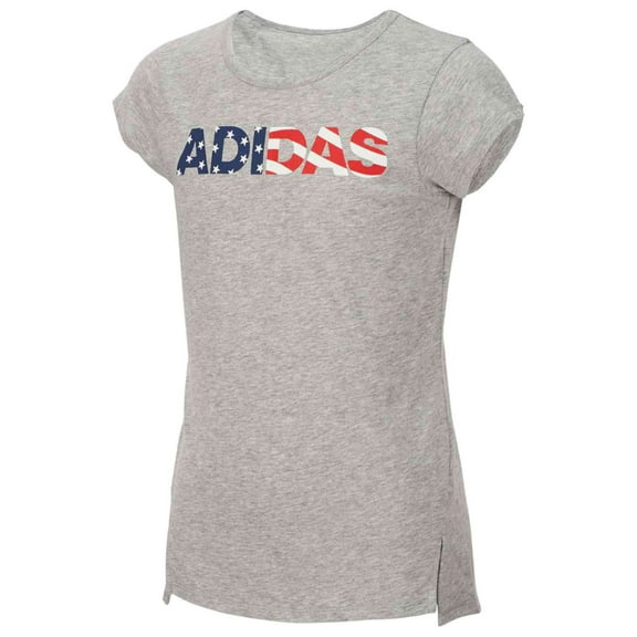 Adidas Girls Patriotic Gray Stars  Athletic T-Shirt American Flag Tee Shirt 6