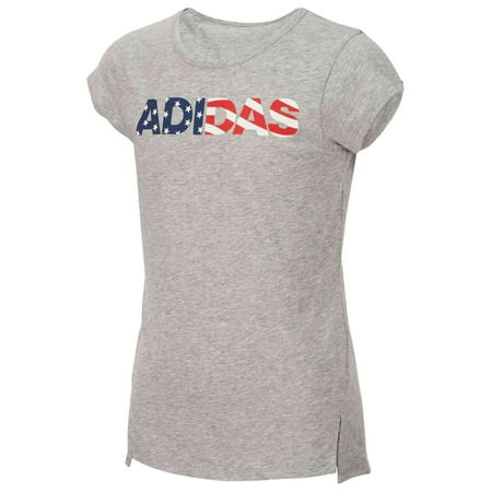 Adidas Girls Patriotic Gray Stars Athletic T-Shirt American Flag Tee Shirt 6