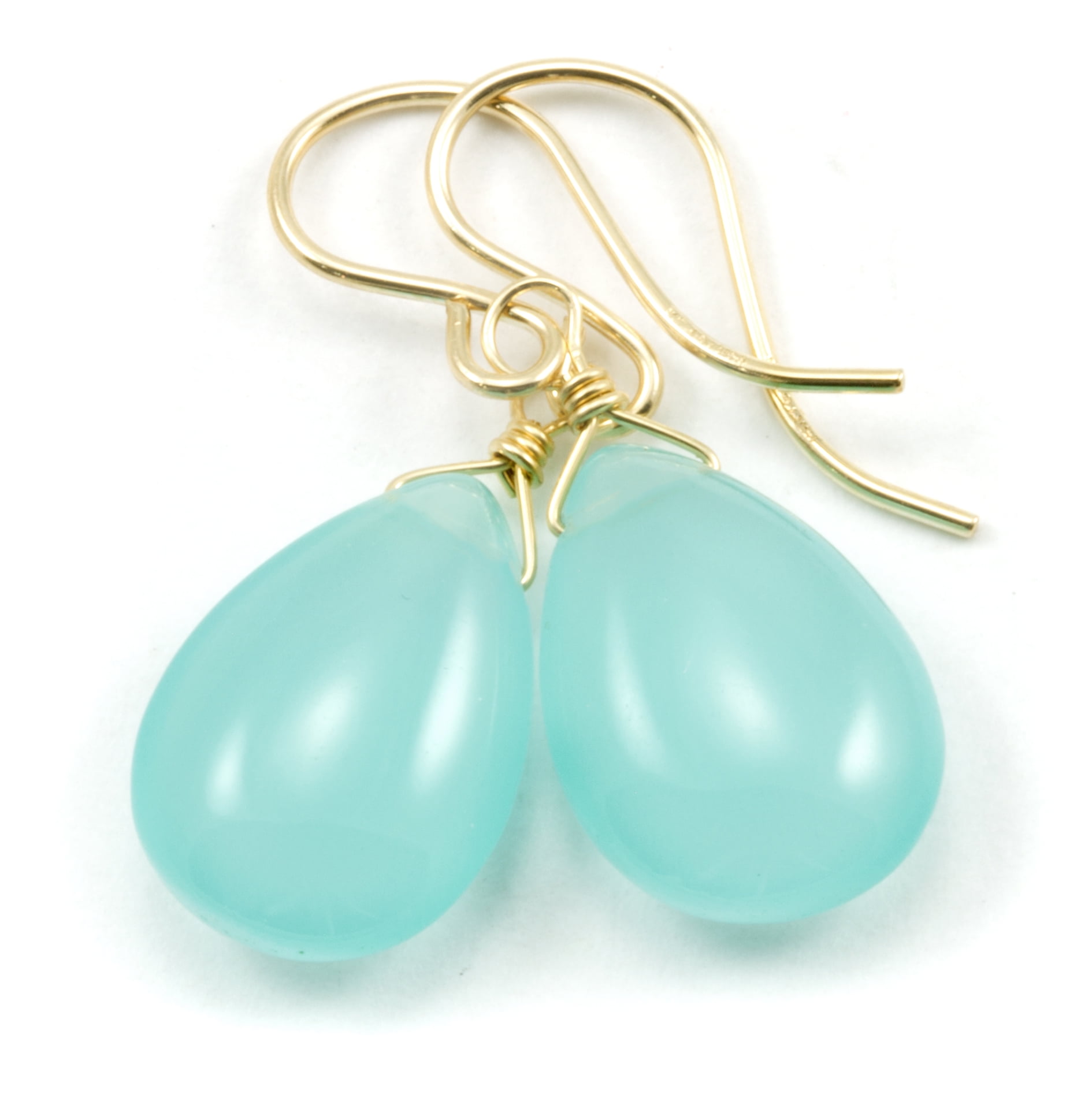 Aqua chalcedony earrings  genuine gemstone  14k gold filled  handmade E-50