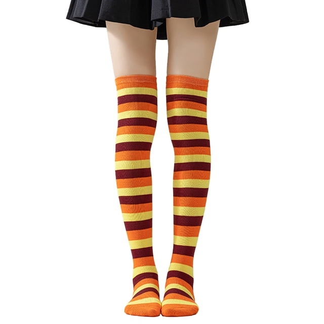 Calcetines altos a rayas para mujer, coloridos, por encima de la rodilla, retro, elásticos, para niñas, cosplay, disfraz de Lolita