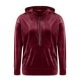 thumbnail image 3 of Sudadera con Capucha y Media Cremallera de Terciopelo para Mujer, Estilo Informal, Larga, con Bolsillos Rojo Vino S, 3 of 7
