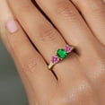 thumbnail image 4 of Gem Stone King 18K Yellow Gold Plated Silver 3-Stone Ring Oval Green Nano Emerald and Vivid Pink Moissanite (1.72 Cttw, Size 8), 4 of 6