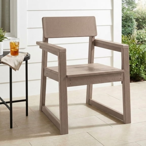 FFZ Modernist HDPE Outdoor Armchair with Recycled Plastic Construction, 23.82 x 20.08 x 33.07 inch, Wood