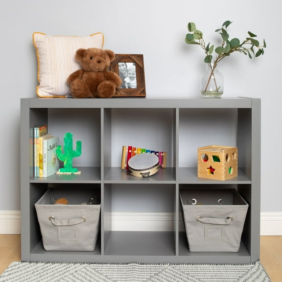 Set of 2 Storage Bins, Canvas, Rectangular, Medium, Gray