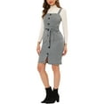thumbnail image 4 of INSPIRE CHIC Women's Elegant Plaid Button Front Tie Waist Pinafore Overall Pencil Dress XS Black White, 4 of 4
