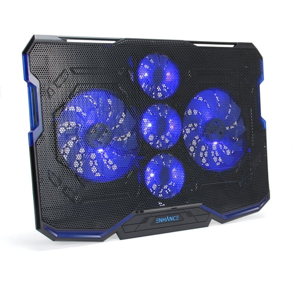 ENHANCE Cryogen Gaming Laptop Cooling Pad - Fits up to 17 inch Computer - Adjustable Laptop Cooling Stand with 5 Ultra Quiet Cooler Fans , 2 USB Ports and LED Lighting - Slim Portable Design 2500 RPM