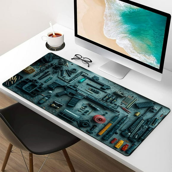 Alfombrilla de ratón para juegos Military Weapon Blueprint - Tapete de escritorio grande con base antideslizante para juegos en PC y trabajo de oficina