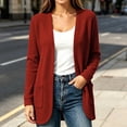 thumbnail image 3 of DISKEBUISS Women's Waffle Knit Cardigan Long Sleeve Casual Mid‑Length Knitted Sweater Coat with Pockets for Fall Daily, 3 of 6
