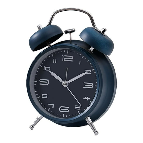 Reloj despertador de doble campana Reloj despertador retro de campana con luz nocturna y cuarzo Azul oscuro