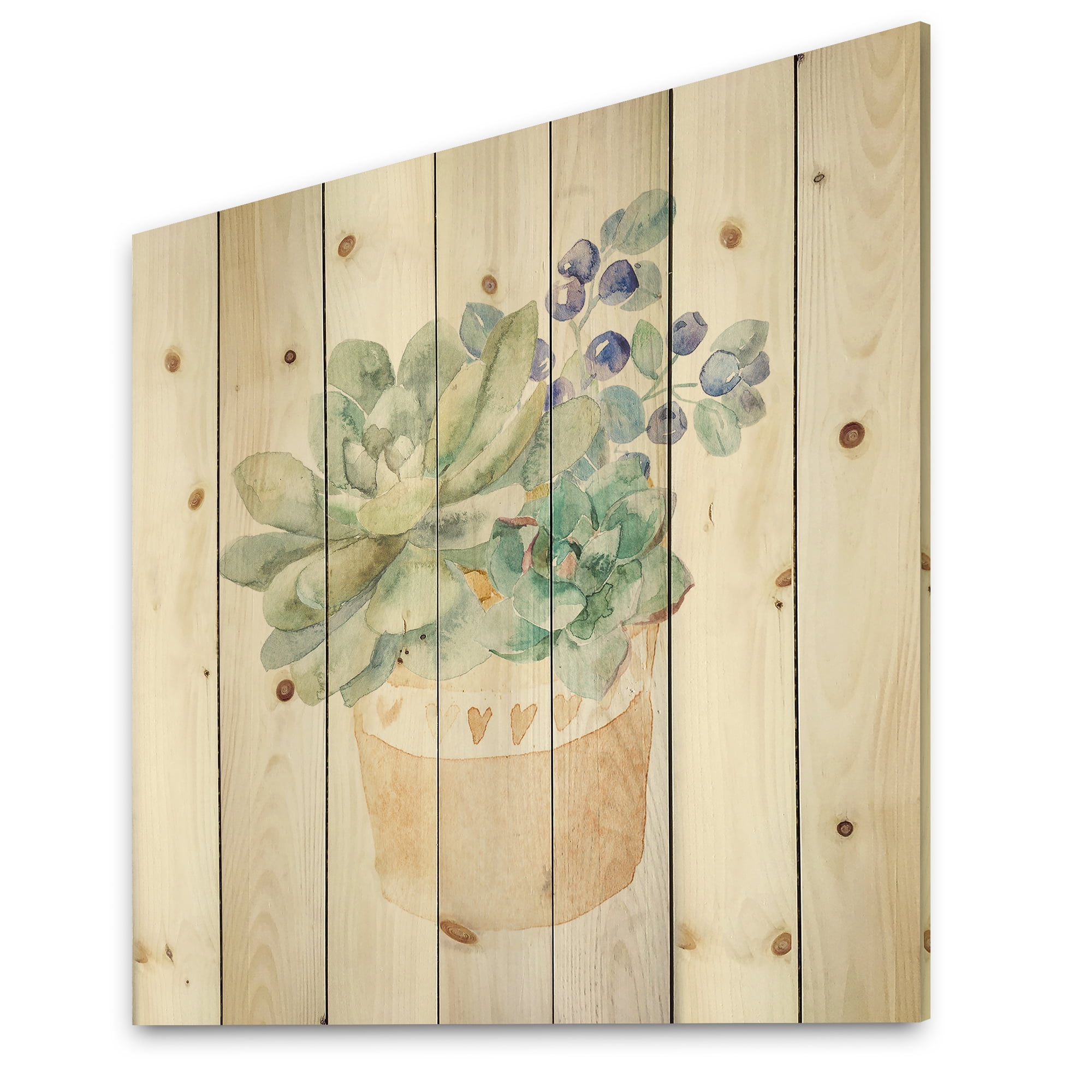 Designart 'Succulent Flower In Terracotta Clypot II' Traditional Print on Natural Pine Wood