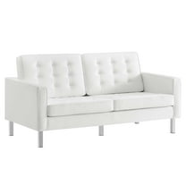 Modway Loft Tufted Vegan Leather Upholstered Living Room Loveseat in Silver White