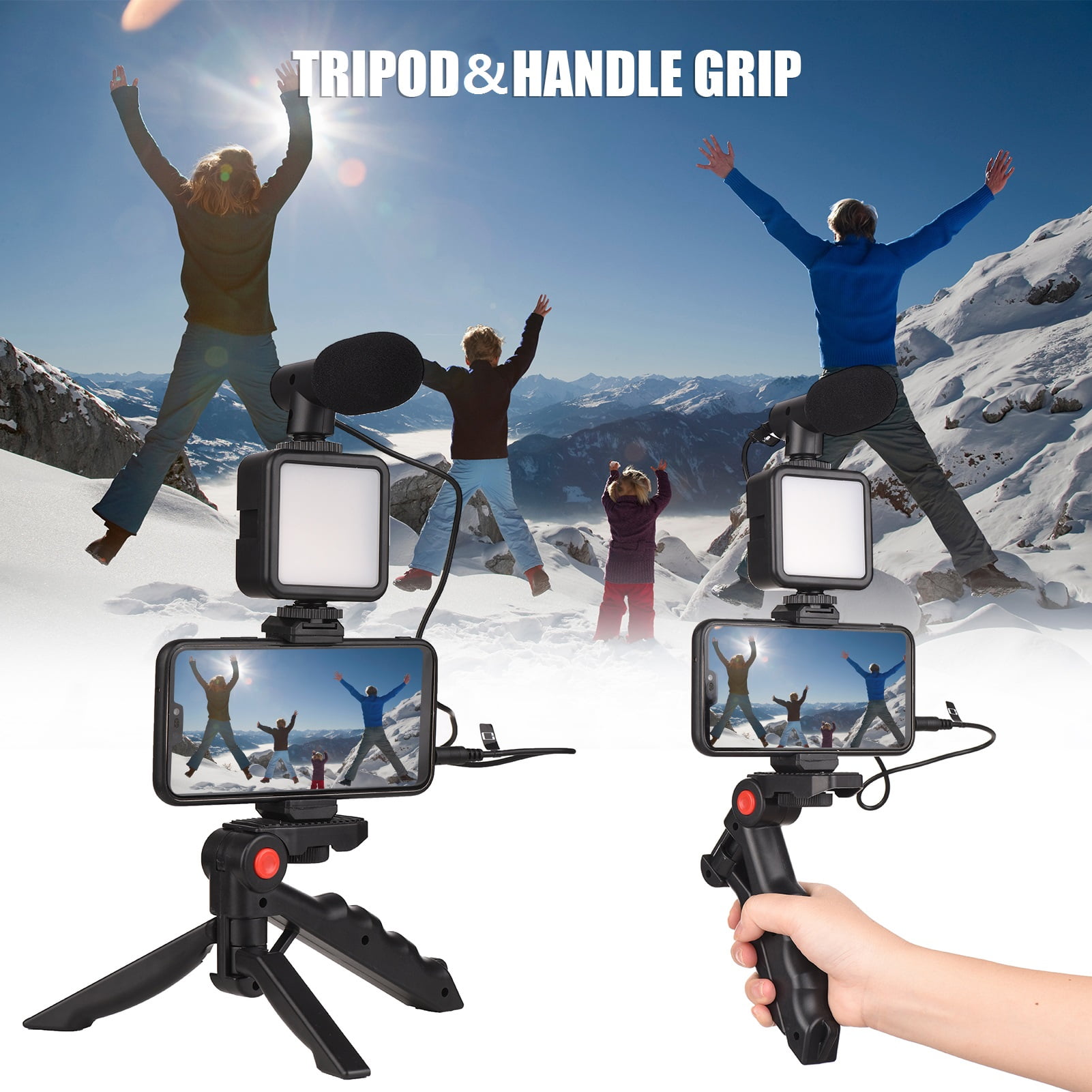 Vlogging Kit for Phone with Tripod, LED Light, YouTube Starter kit with Mini Microphone for Live Stream, Video Calls, Vlogging, Instagram