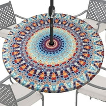 Numjaw Outdoor Tablecloth with Umbrella Hole, Waterproof Round Fitted Tablecloth with Elastic & Zipper, Picnic Table Cover for Patio, Garden (36"-44")