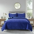 thumbnail image 5 of JML Plush Poly-Velvet Quilt Set  Geometric Pattern Quilted Bedspread with Ruffles Blue Queen 3 Piece, 5 of 5