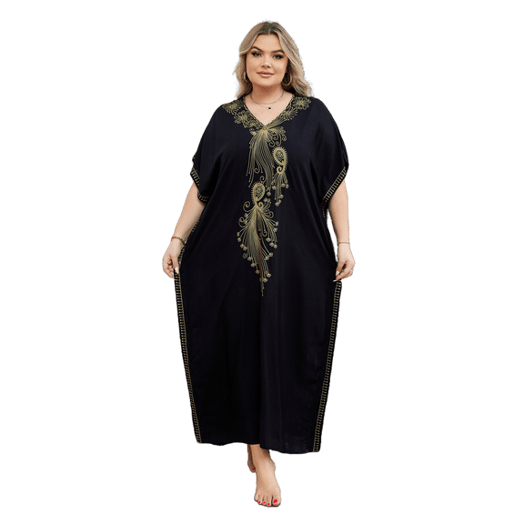 Moroccan Embroidered Kaftan Abaya Dresses for Women Batwing Sleeve Caftan Loungewear Maxi Beach Tunic Plus Size Africa Robe Casual Summer Outfis