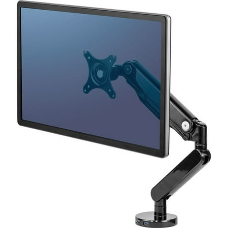 Fellowes Mfg. Co. Platinum Series Single Monitor Arm, For 30" Monitors, 360 Deg Rotation, 180 Deg Tilt, 360 Deg Pan, Black, Supports 20 Lb