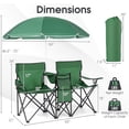 thumbnail image 3 of MAT EXPERT Folding Double Camp Chair w/Removable Umbrella, Portable Picnic Chair w/Mini Table, Chair Set w/Beverage Holder, Portable Loveseat Camp Chairs for Beach, Backyard, Poolside (Green), 3 of 18