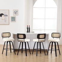 Swivel Counter Height Bar Stools, Set of 4, 26" Seat Height Upholstered PU Leather Barstools with Rattan Back Wood Legs for Home Kitchen Island, Cream White