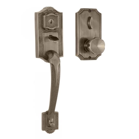 Weslock  Colonial Panic Proof Entry Handleset with Eleganti Knob Trim, Antique Brass