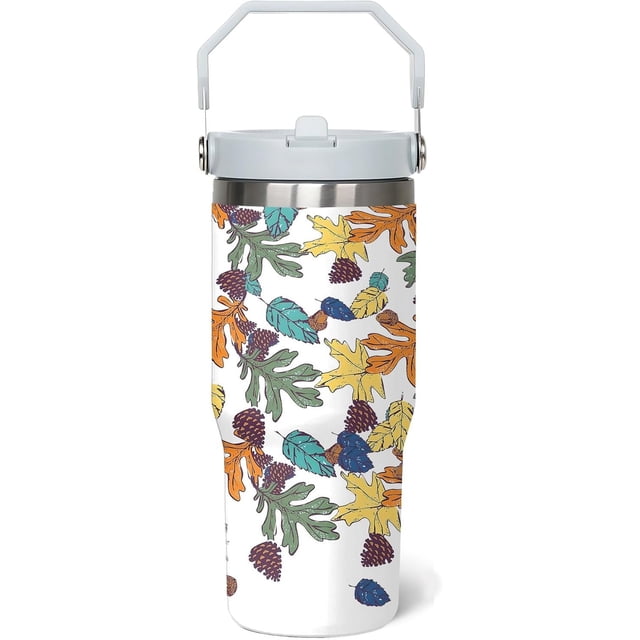 Tasse d'Automne 30 Oz avec Poignée et Paille Rabattable, Tasse Feuille d'Automne Isolée Mugs d'Automne Garde les Boissons Froides et Chaudes, Tasse à Café en Acier Inoxydable Thème Automne Cadeaux de l'Action de Grâce pour Femmes