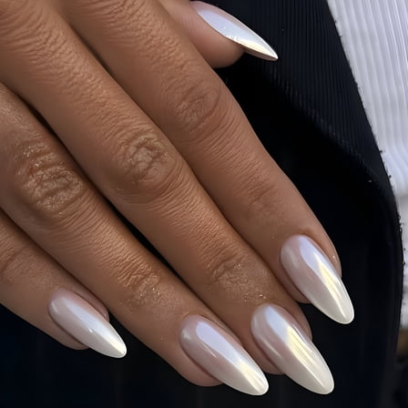 RAGUPEL 24 Pcs Elegant Almond-Shaped Press-On Nails - Medium Length, Pearl White, Gloss Finish - For Women and Girls, Nail File & Adhesive Included