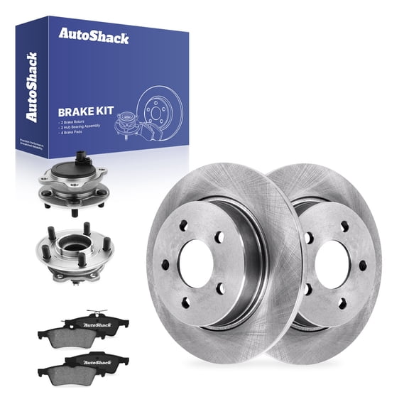 AutoShack Rear Brake Rotors, Ceramic Pads & Hub Bearing Assemblies for Ford, Focus 2012, FWD - 10.67" (271 mm), 5-Lug