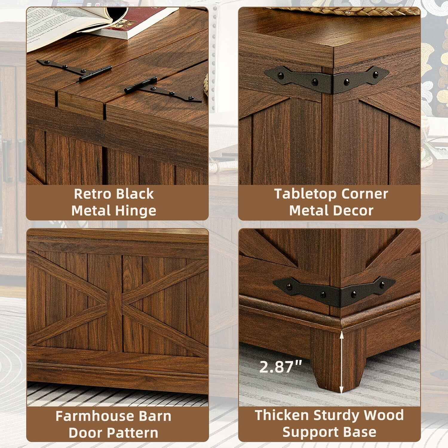 Joaxswe Wood 3-Piece Adult Coffee Table Sets Includes 1 and 2 End Tables Home Accent Furniture for Living Room, Brown