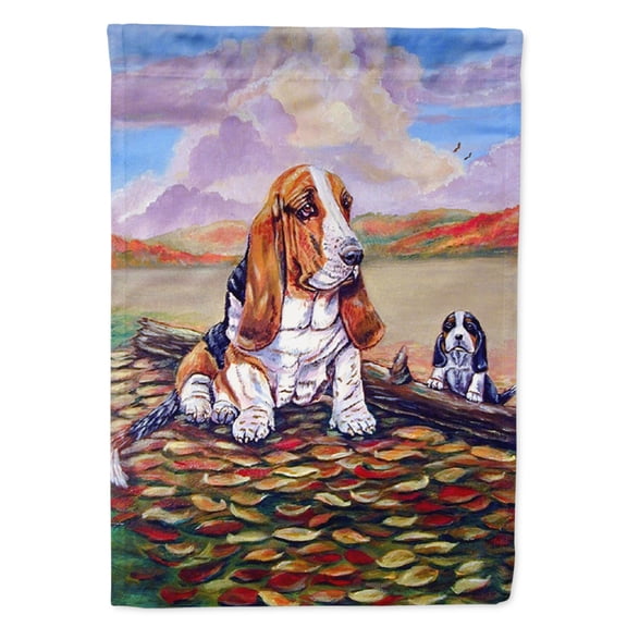 Carolines Treasures 7004-FLAG-PARENT Basset Hound Little one watching Flag  multicolor