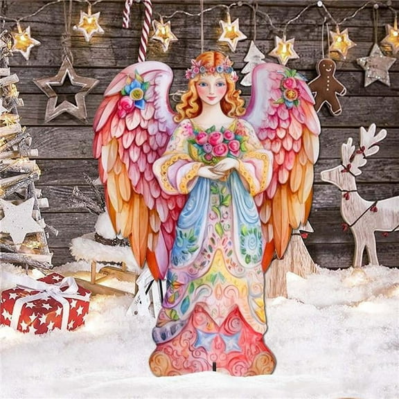 32 x 22 in. Pink Floral Angel Outdoor Nativity Holiday Decor