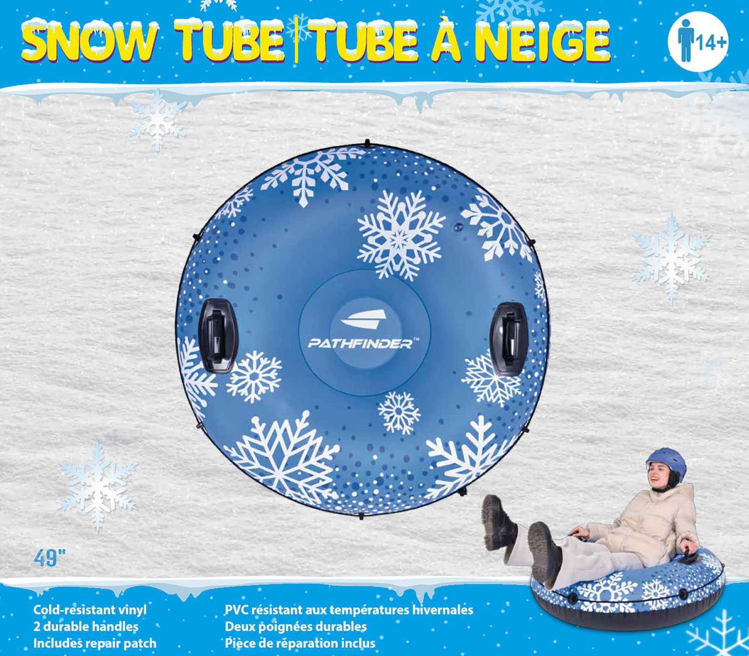 Pathfinder grand tube à neige gonflable résistant, 49 po unisexe flocon de neige pour les âges 14 ans +