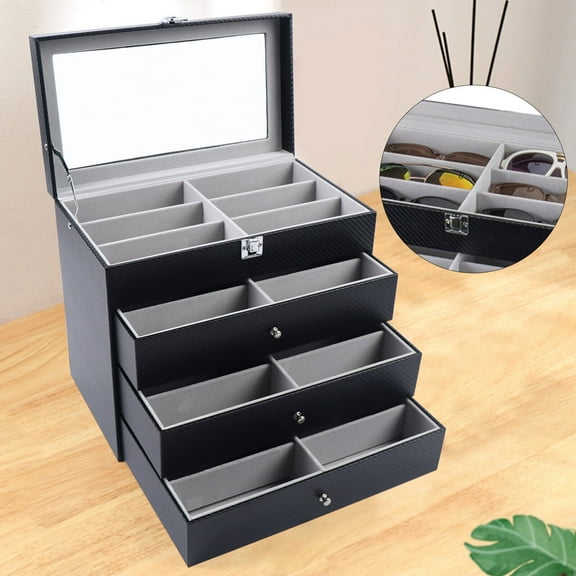 FETCOI 24-Grids Eyeglass Sunglasses Glasses Storage Display Box Holder Organizer Case