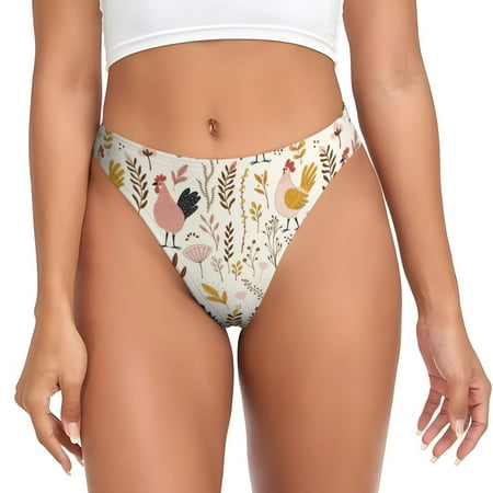 Qokaie Cartoon Chickens Printed Women s Cotton Thong Underwear  Sexy Breathable Panties G-string-Small