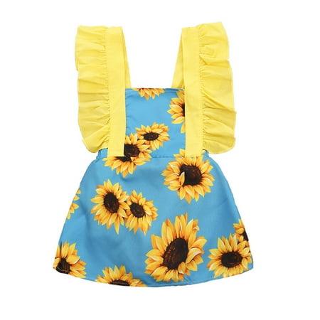 

Toddlers And Baby Girls Dress Sleeveless Midi Dresses Floral Print Yellow 100