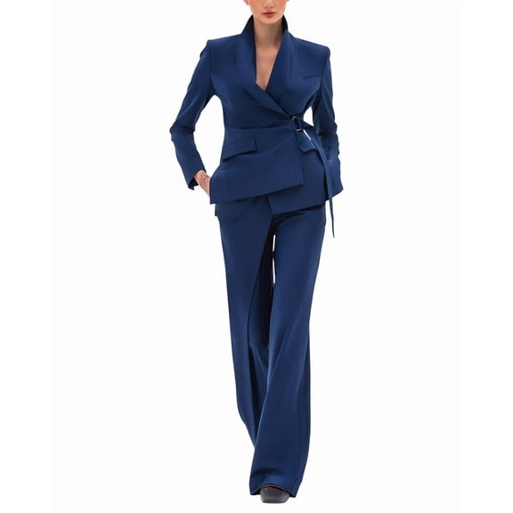 BGL womens 2pc Wool-Blend Blazer & Skirt Set, 8, Blue