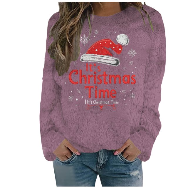WEAIXIMIUNG Sweat-Shirt d'Hiver à Imprimé Floral pour Femmes Manches Longues Haut de Noël