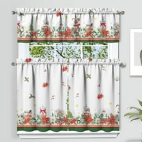 Christmas Kitchen Curtains and Valances Set of 3,Christmas Poinsettia Berry Holly Christmas Kitchen Decor,Winter Xmas Curtains and Valances Short Curtain Set for Kitchen Bedroom Holiday Decor 36 Inch