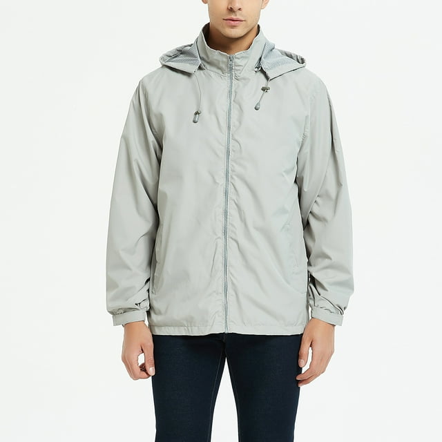 LSLJS Men's Windbreaker Jacket Hooded Jacket Windproof and Stormsuit Featur( Gray, XL)