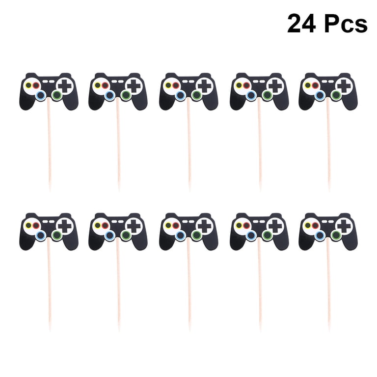ZpiLkes 32 PCS Gaming Cupcake Toppers - Controller Pattern Cake Decorations For Birthday Parties