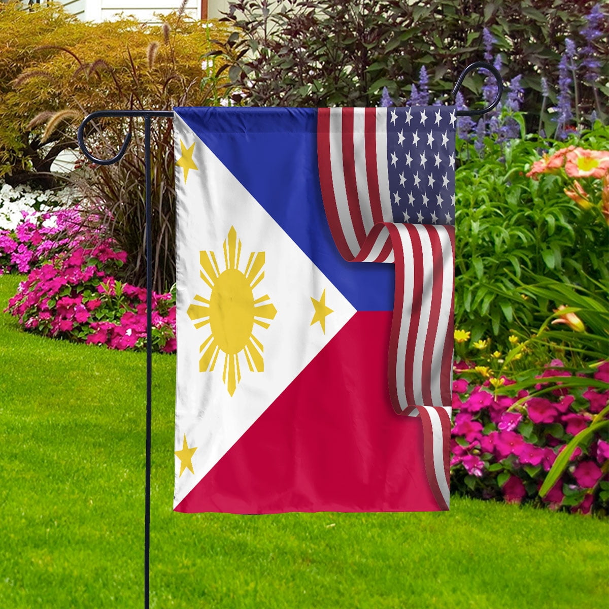 Flag Waving American Flag Philippine Philippines U.S.A Friendship Patriotic Proud Garden Flag, Double-Sided Decorative Outdoor Flag, Polyester Yard Flag 12 x 18 in
