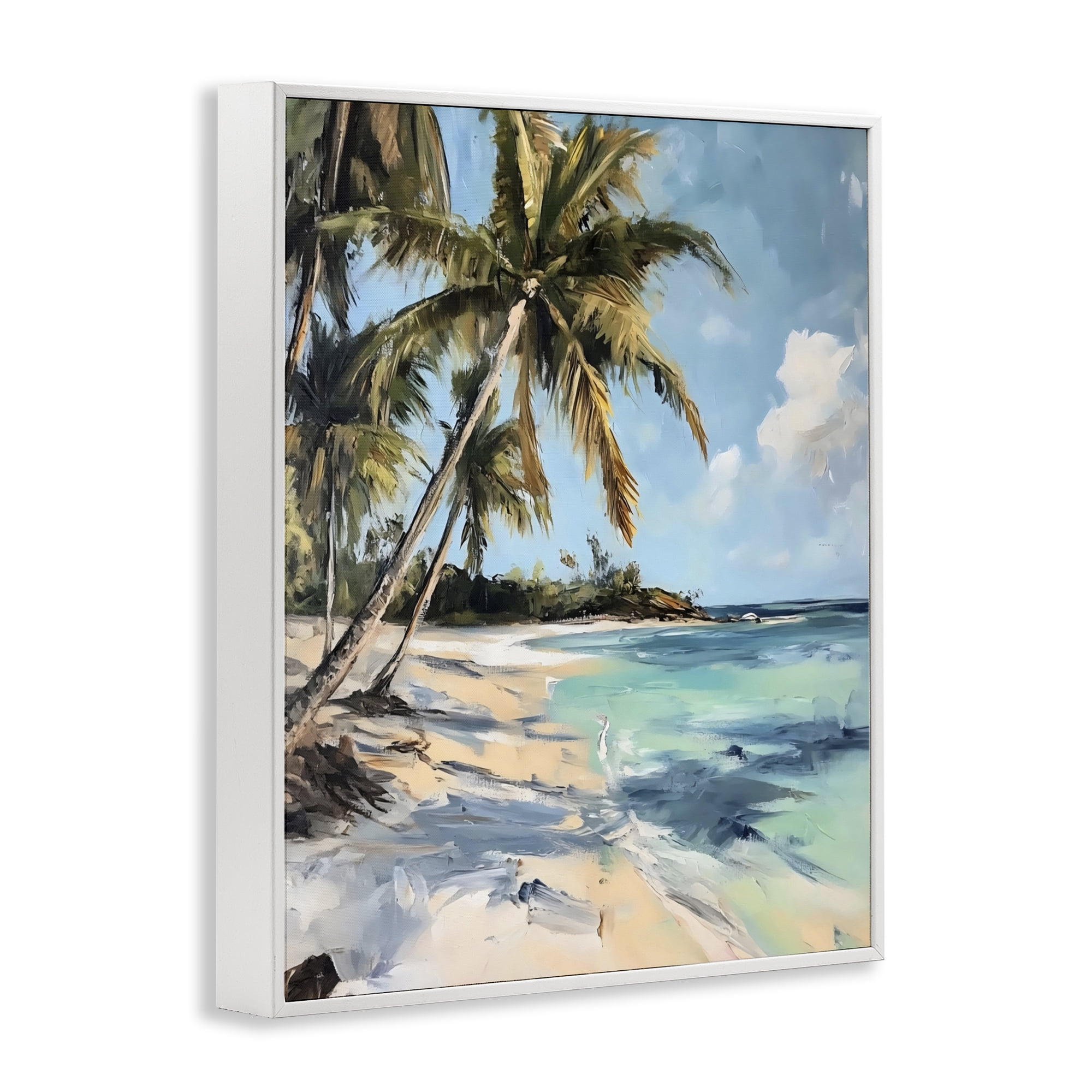 Stupell Industries Tropical Coastline Palm Frond Shadows White Framed Giclee Art, design by Franklyn Gregory