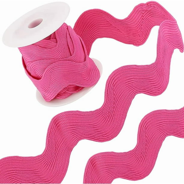 Cinta de zigzag de 3 cm (1,2 pulgadas), 4,5 m (5 yardas), cinta de encaje ondulado, cinta de zigzag, cinta ondulada, adorno de encaje, rosa intenso, tela tejida en forma de S con carrete