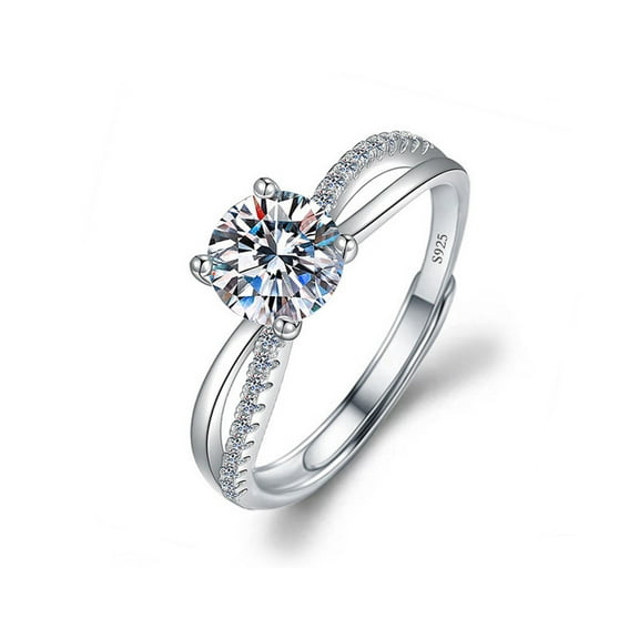 Whudwhu Elegant Moissanite Emerald Ring Adjustable 925 Silver Wedding Ring