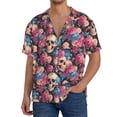 thumbnail image 3 of Honeii 's Skull Blue Flower for men's short-sleeved button-up collared shirt featuring a pocket, perfect for beach vacations, and travel adventures., 3 of 5