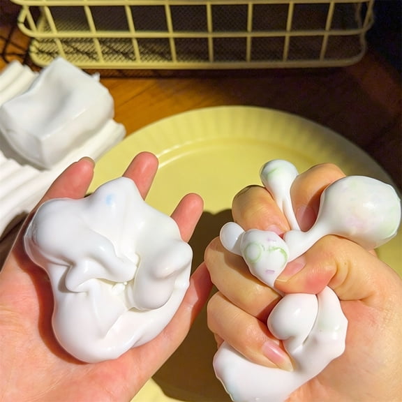 TOYOUME Crunchy Filled Tofu Squishy Ball Fidget Toy Stress Relief Sound for All Ages, White
