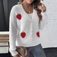 thumbnail image 3 of Womens Plush Sweater Cardigan V Neck Button Down Cute Graphic Print Outwear Fleece Comfy Soft Casual Loose Coat (S, White), 3 of 5